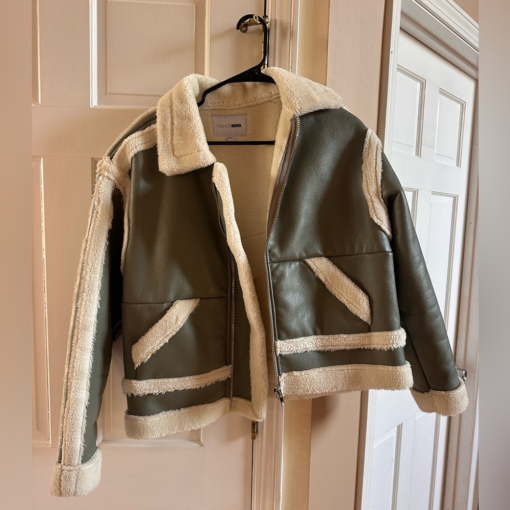 Sage green Sherpa lined coat